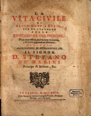 La Vita Civile : Con un trattato della Educazione del Principe