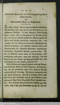 Ueber den Betrieb des Obererzgebirgischen Ackerbaues
