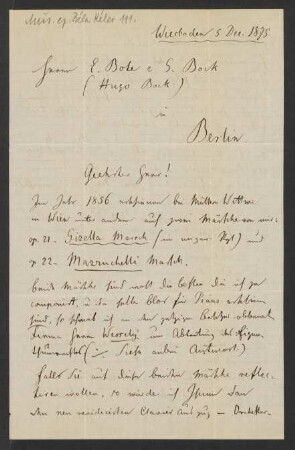 Brief an Musikverlag Ed. Bote und G. Bock (Berlin) : 05.12.1875