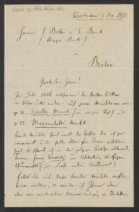 Brief an Musikverlag Ed. Bote und G. Bock (Berlin) : 05.12.1875
