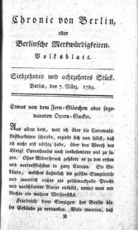 Siebzehntes und achtzehntes Stück, Berlin, den 7. März 1789
