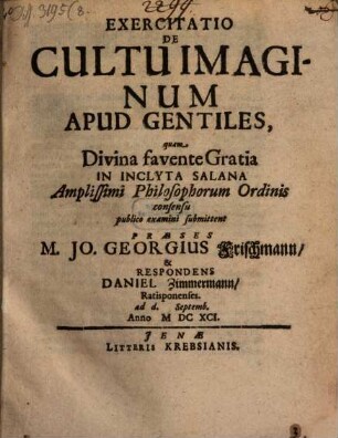 Exercitatio De Cultu Imaginum Apud Gentiles