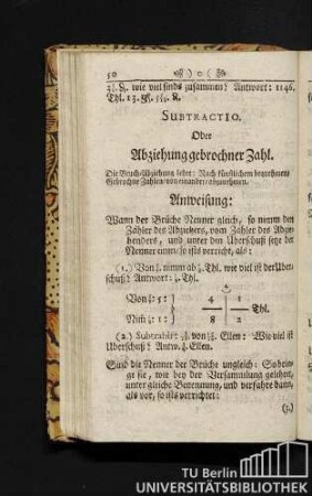 Subtractio. Oder Abziehung gebrochner Zahl.