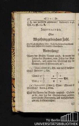 Subtractio. Oder Abziehung gebrochner Zahl.