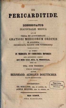 De pericarditide : dissertatio inauguralis medica
