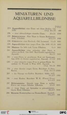 Miniaturen und Aquarellbildnisse (Nr. 275-289)