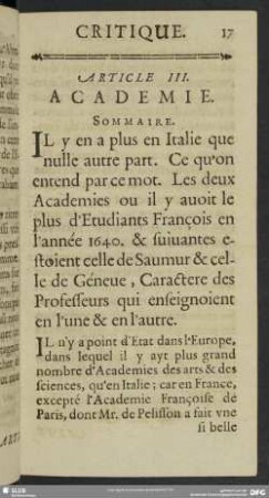Article III. Academie