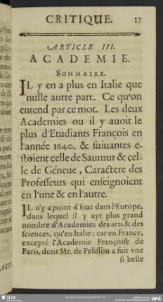 Article III. Academie