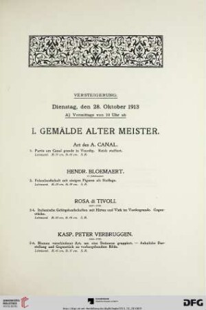 I. Gemälde alter Meister (Nr. 1-65)