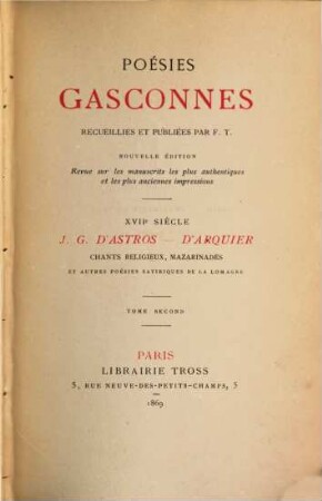 Poésies Gasconnes recueillies et publiées par F. T., 2