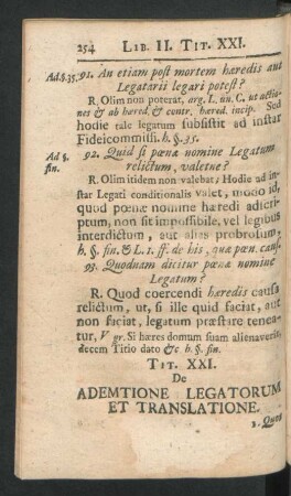 Tit. XXI. De Ademtione Legatorum Et Translatione