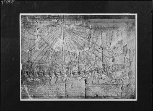 Ägypten. Deir el-Bahari, Tempel. Ägyptische Segelschiffe, Ausschnitt aus dem Relief vom Handelszug der Königin Hatschepsut nach dem Lande Punt, Relief, altägyptisch
