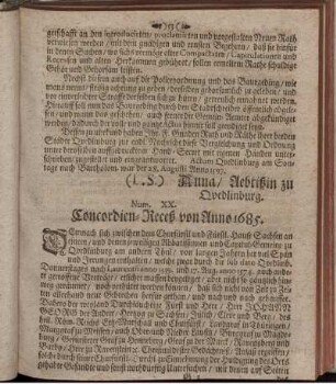 Num. XX. Concordien-Receß von Anno 1685.