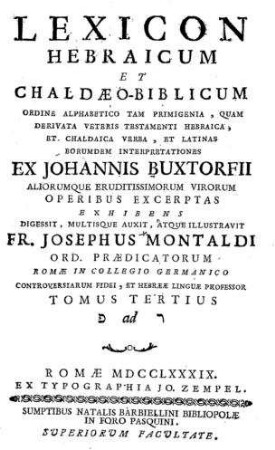 In: Lexicon Hebraicum et Chaldaeo-biblicum ... ; Band 3