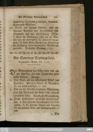 Am Sonntage Septuagesimä. Evangelium, Matth. XX. 1 - 16.