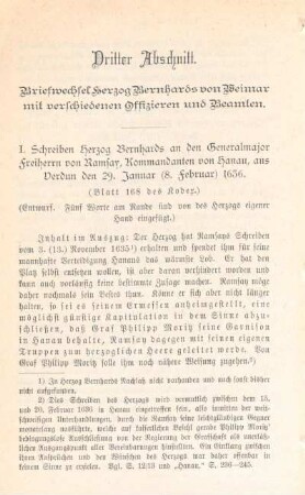 Dritter Abschnitt. Briefwechsel Herzog Bernhards von Weimar mit verschiedenen Offizieren und Beamten.