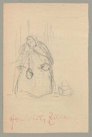 Alte Frau mit Umhang und Fäustlingen