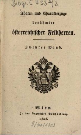 Thaten und Charakterzüge berühmter österreichischer Feldherren, 2