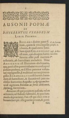 Ausonii Popmae De Differentiis Verborum Liber Primus