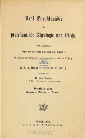 Real-Encyklopädie für protestantische Theologie und Kirche : unter Mitwirkung viele protestantischer Theologen und Gelehrten, 14. Scriver bis Stuttgarter Synode