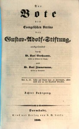 Der Bote des Evangelischen Vereins der Gustav-Adolf-Stiftung, 8. 1850