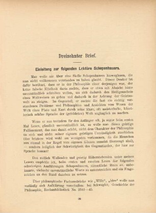 Dreizehnter Brief. Einleitung zur folgenden Lektüre Schopenhauers
