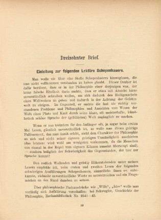 Dreizehnter Brief. Einleitung zur folgenden Lektüre Schopenhauers