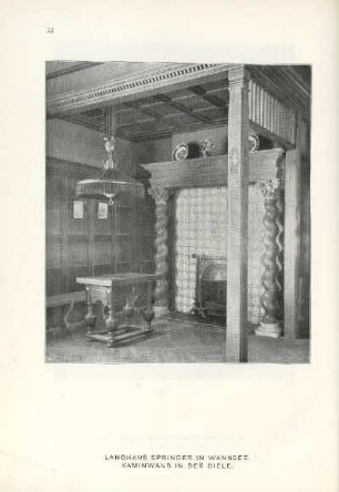 Landhaus Springer in Wannsee. Kaminwand in der Diele
