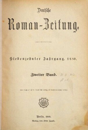 Deutsche Roman-Zeitung. 1880,2 = Jg. 17