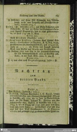 Nachtrag zum dritten Bande