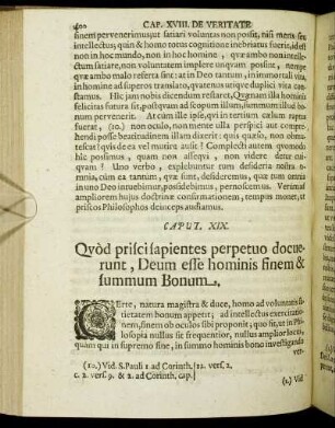 Caput XIX. Quod prisci sapientes perpetuo docuerunt, Deum esse hominis finem & summum Bonum.