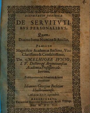 Disputatio Iuridica De Servitutibus Personalibus