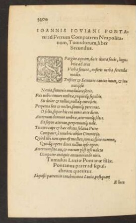 Ioannis Ioviani Pontani ... Tumulorum, liber Secundus.