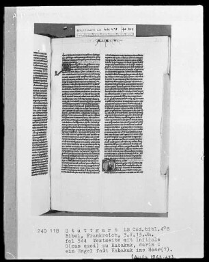 Lateinische Taschenbibel — Initiale O (nus quod), darin der Prophet betend, Folio 344recto