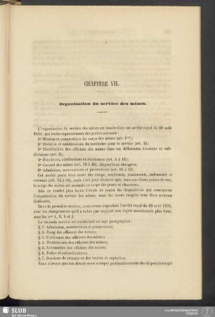 Chapitre VII. Organisations du service des mines