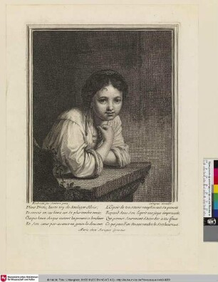 [Eine junge Frau an einer Brüstung; Jeune Fille à une table]