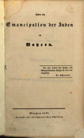 Ueber die Emancipation der Juden in Bayern