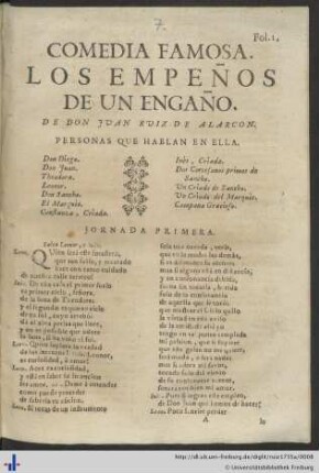 Comedia Famosa. Los Empeños De Un Engaño.