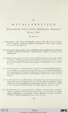 VI. Metallarbeiten (Nr. 201-219)