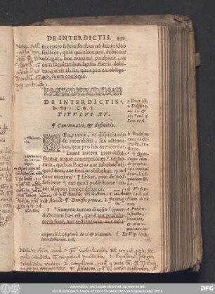 De Interdictis. Titulus XV.