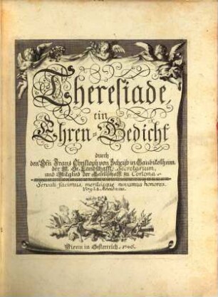 Theresiade : Ein Ehren-Gedicht, 1