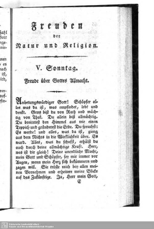 V. Sonntag. Freude über Gottes Allmacht