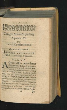 Disputatio VII. De Feudi Conservatione. Respondente Johanne Wolgango Pfeil.