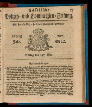 20tes Stück, Montag den 14ten May. 1792