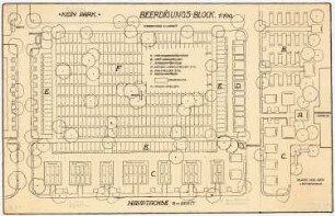 Waldfriedhof Wilmersdorf, Stahnsdorf: Grundriss des Beerdigungsblocks 1:100, Legende