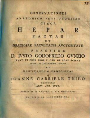 Observationes anatomico-physiologicae circa hepar factae