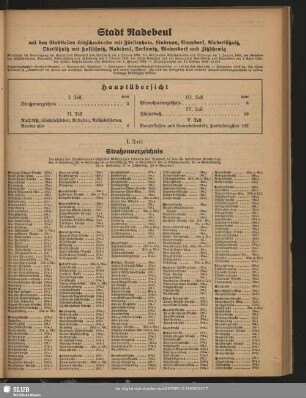 Stadt Radebeul mit den Stadtteilen Kötzschenbroda mit Fürstenhain, Lindenau, Naundorf, Niederlößnitz, Oberlößnitz mit Hoflößnitz, Radebeul, Serkowitz, Wahnsdorf und Zitzschewig