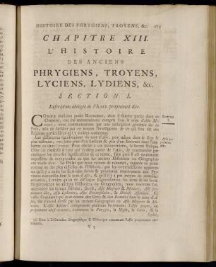 Chapitre XIII. L´Histoire des Anciens Phrygiens, Troyens, Lyciens, Lydiens, & etc.