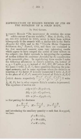 Reproduction of Euler's memoir of 1758 on the rotation of solid body.