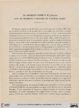 N.S. 2.1920/1924: Les ornaments poétiques du langage dans les monuments littéraires des égyptiens anciens